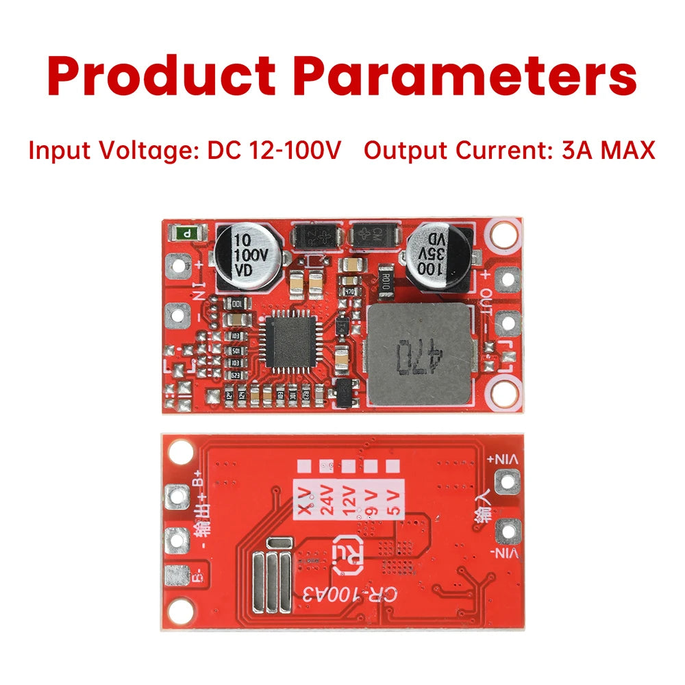 Buck Converter DC-DC 12-100V TO 5V 12V Buck Regulator Step-Down Power Supply Module 3A Low Ripple Voltage Step Down Board