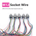 Waterproof M12 Male Female Connector Cable IP68 4 5 8 12 Pin Aviation Socket with 20CM Wire Open 12mm/16mm Panel Mount Sockets