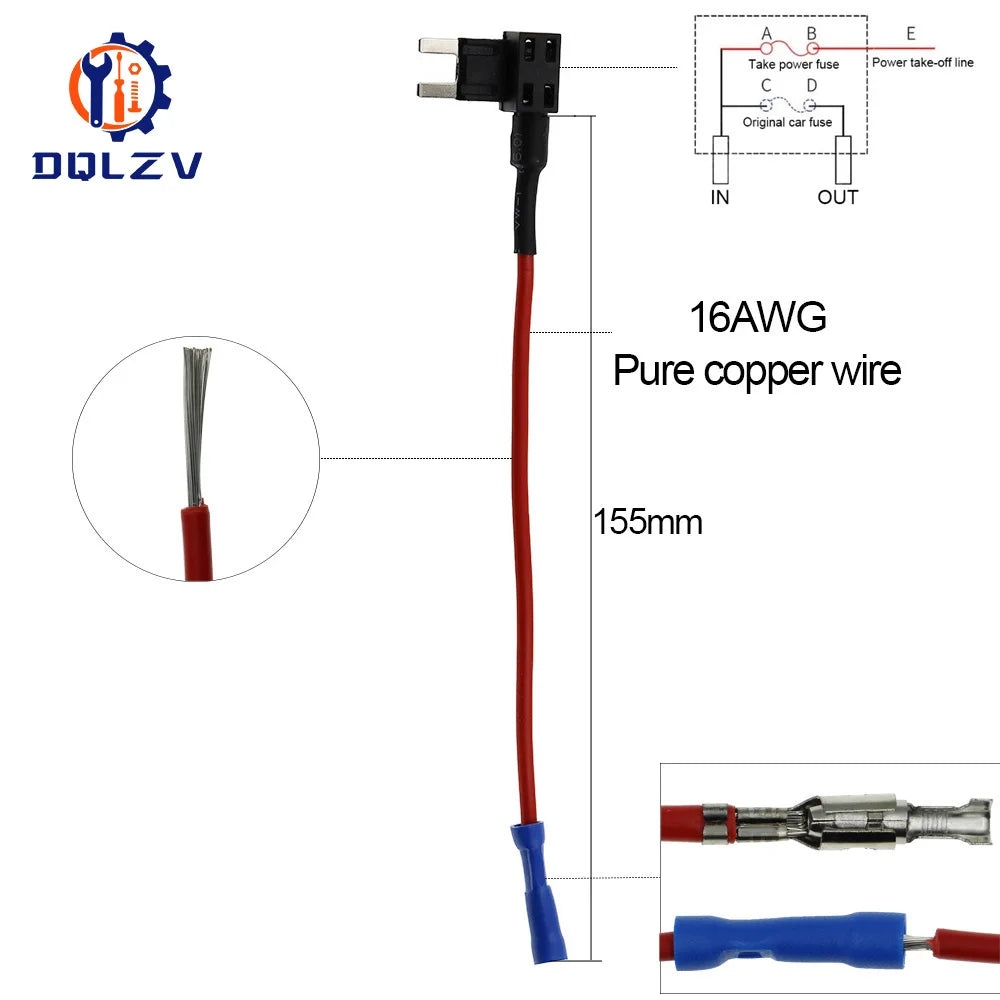 12V Fuse Holder Add-a-circuit TAP Adapter Micro Mini Standard Ford ATM APM Blade Auto Fuse with 10A Blade Car Fuse with holder