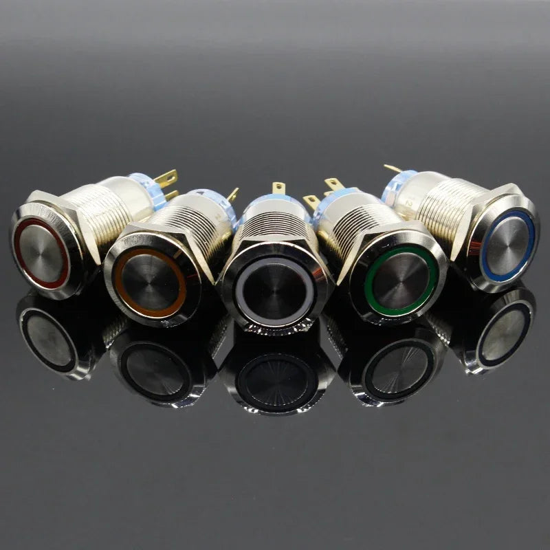 19mm Metal Alumina Black Press Button Led Power Mark Lamp Button Momentary/Latching Control PushButton Switch