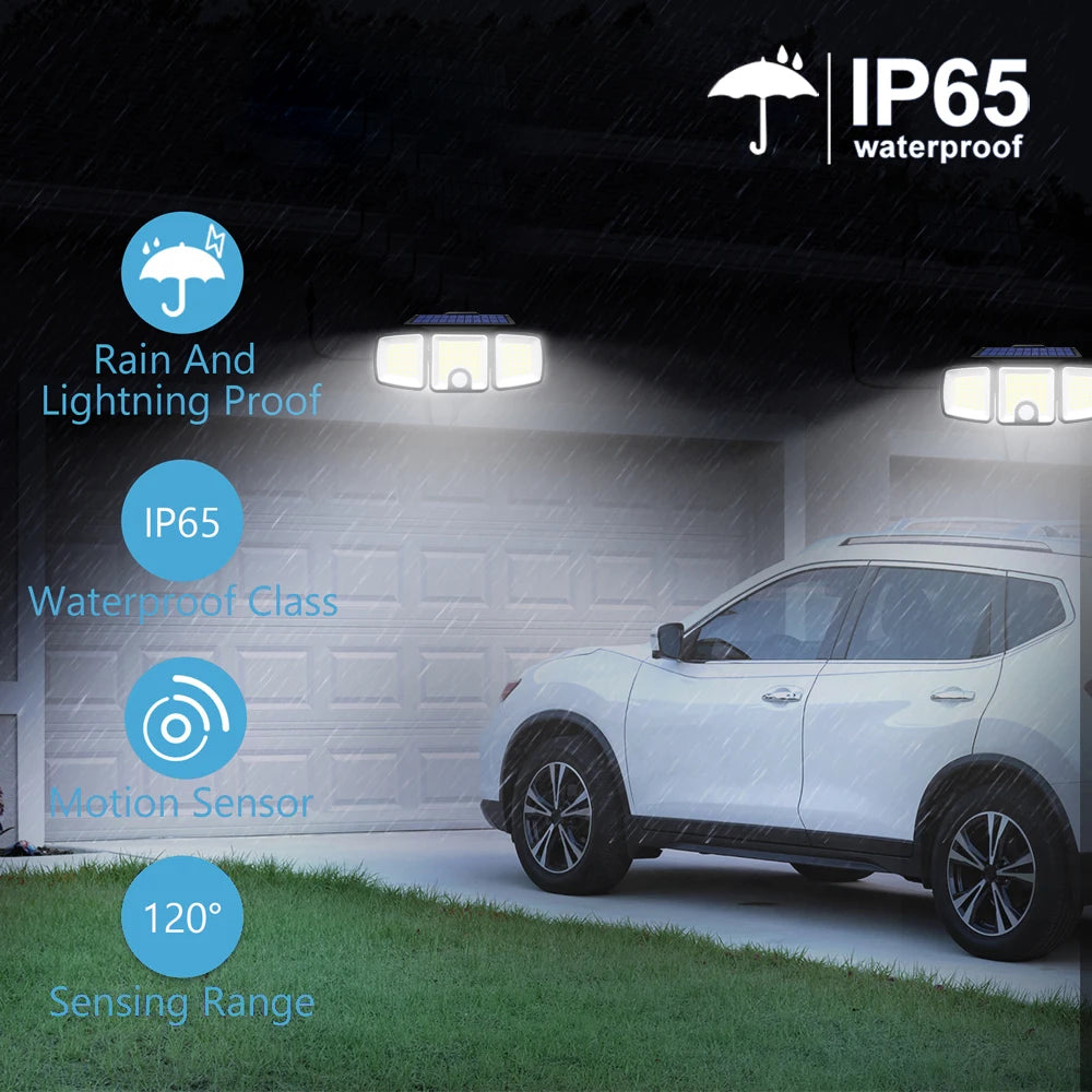 3 Heads Solar Motion Sensor Lights 236/223LED Solar Security Flood Lights Waterproof 3 Modes Wall Light Garden Yard Patio Pathwa