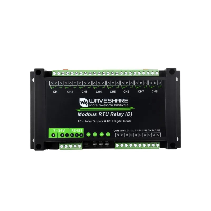 Waveshare Modbus RTU Relay (D),With Digital Input and RS485 Interface, Multi Isolation Protection Circuits, 7~36V Power Supply