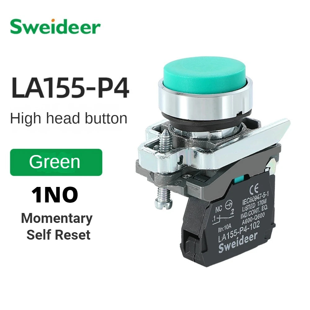 XB4 Button Switch Momentary Self Reset Flat High Head 22mm Power Push Button Switch with Light XB4-BA42 BA31 BA51 10A NC/NO Red