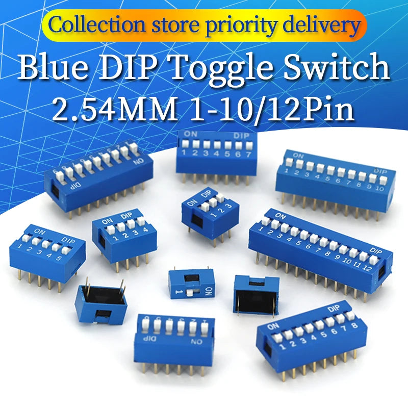 5PCS Blue Toggle Switch Spacing 2.54MM DIP Dial The Code Switch 1 2 3 4 5 6 7 8 9 10 12 PIN Quick Switch