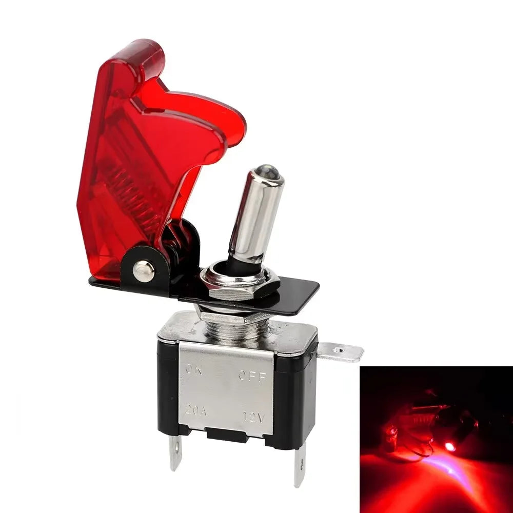 1PCS 12V 20A Toggle Switch LED Switch Car Auto Cover LED Light With Protective Cover SPST Toggle Rocker Switch Control On/Off