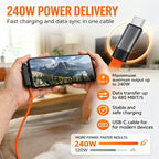 240W 2 in 1 USB C to USB C Fast Charging Foldable Bracket Data Cable Type C Desktop Holder Charging Wire For Iphone17 16 Samsung
