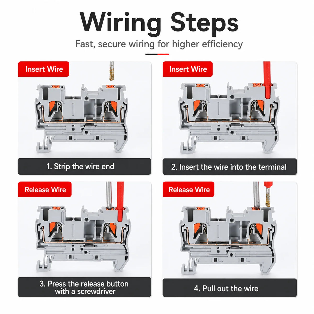 1-50Pcs PT2.5 Feed Through Terminal Block Push In Spring Connector 800V 32A 0.2-2.5mm2 DIN Rail NS35 Screwless Electrical Wiring