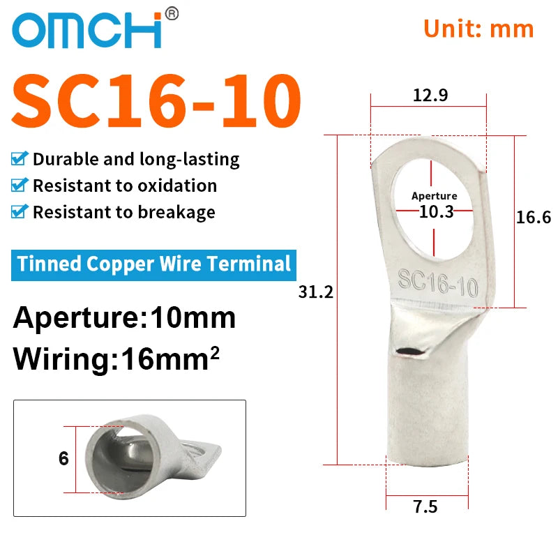 OMCH 5/10/20PCS SC Type Terminals Wire Welding Cable Connector Suit 1.5-50mm2 Cable Crimp Wire Connectors