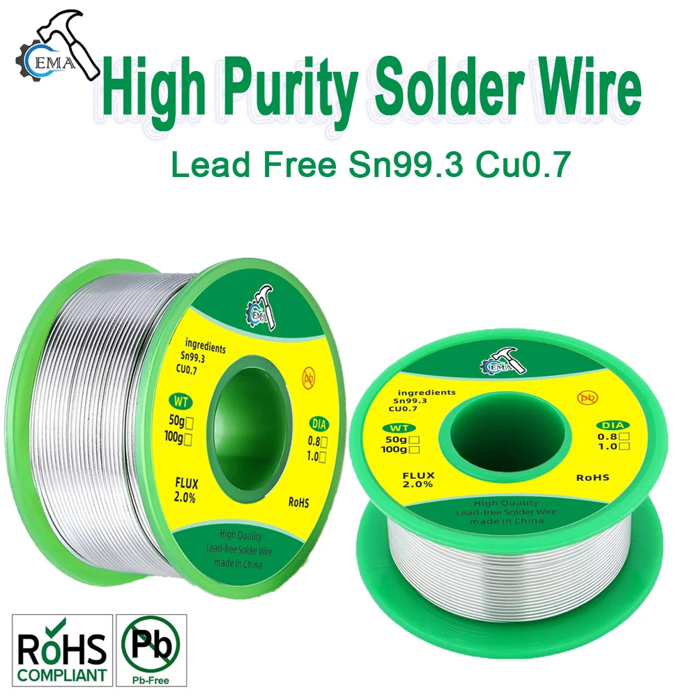 50g Lead-free Solder Wire SN99.3 Cu0.7 Environmental Protection Tin Wire Flux Reel Welding Line Soldering Wire Roll High Purity