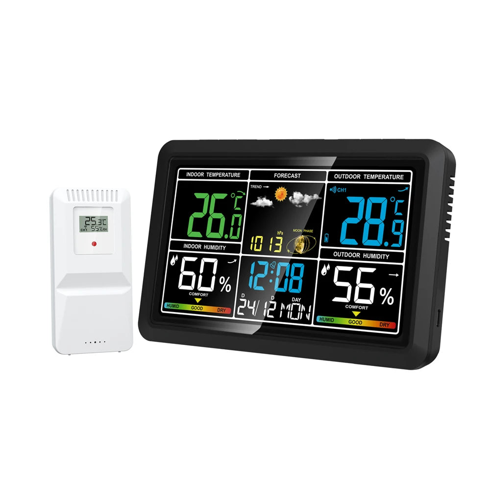 7.5 Inch Color Display Weather Clock with Indoor Outdoor Thermometer Hygrometer, Barometric Pressure , Alarm for Home Office