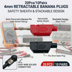 20Pcs Retractable Sheath Stackable 4mm Banana Plugs Nickel-plated Lantern Plug  Solder Banana Plug Connector with Sheath