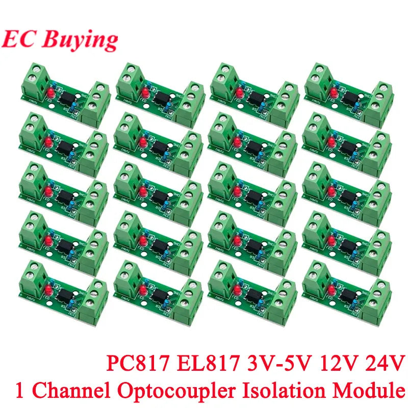 20Pc/1pc 1 Channel Way Optocoupler Isolation Module PC817 3V-5V 12V 24V Photoelectric Isolator Rail Holder PLC Drive Motor Board