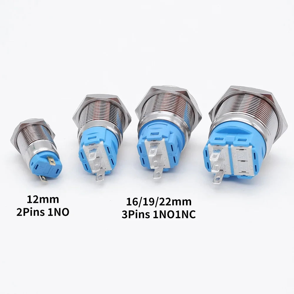 12 16 19 22mm Metal Push Button Switch Press Button Flat High Head 1NO 1NC Momentary Self Reset Locking Latching Black Switch