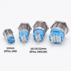 12 16 19 22mm Metal Push Button Switch Press Button Flat High Head 1NO 1NC Momentary Self Reset Locking Latching Black Switch