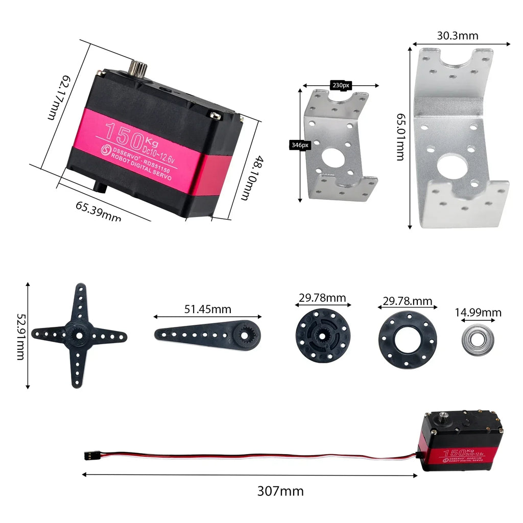 4PCS RDS51150 Metal Gear Digital Servo 150KG Robotic Servo Motor 12V Double-Shaft U Mounting Bracket 180/270 Degree for RC Cars