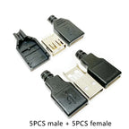 10 Sets DIY USB 2.0 Type-A Male Connector - 4-Pin Solder-Type Black Plastic Shell Adapter for Data Connection