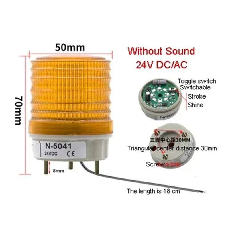 1Pcs N-5041 Without Sound Small Warning Lights LED Flash/Constant Adjustable Alarm Lamp Bolt Installation Red Yellow Green Blue