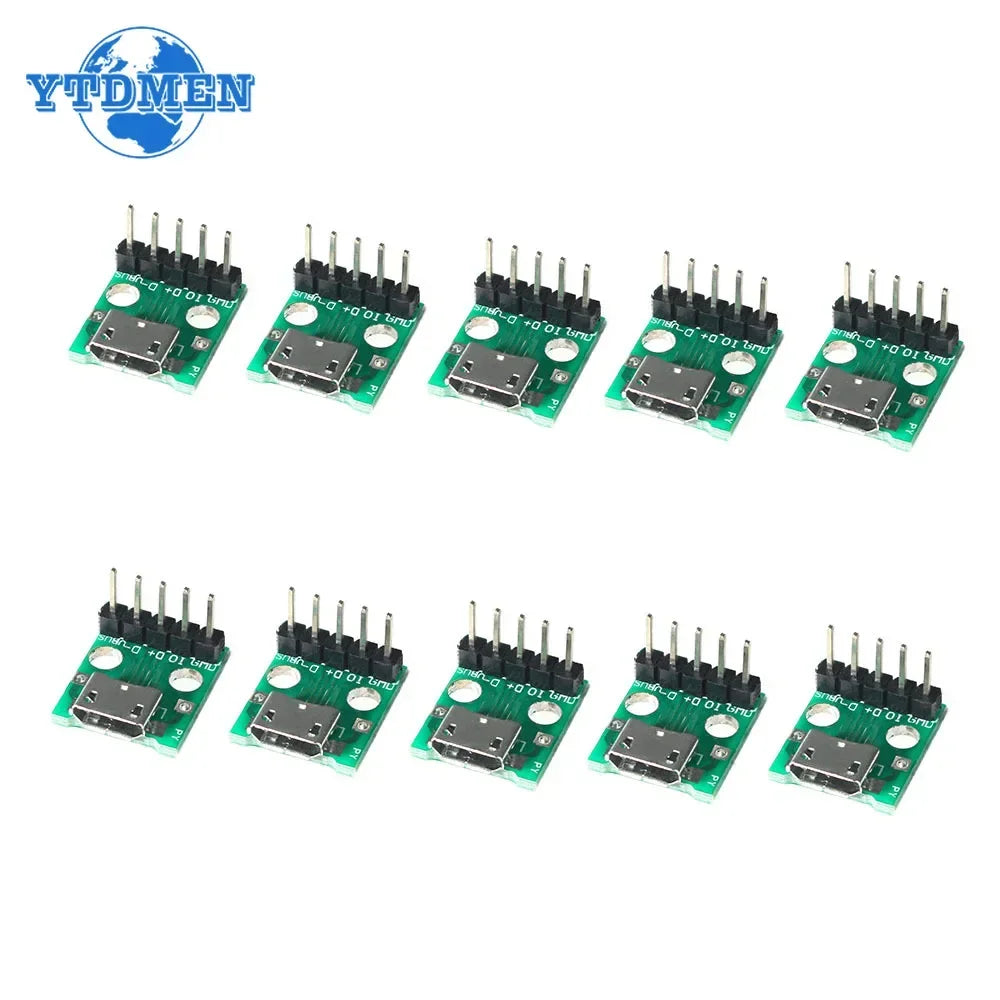 10pcs Female Connector MICRO USB To DIP Adapter 2.54mm 5pin Connector DIP PCB Adapter Breakout Board
