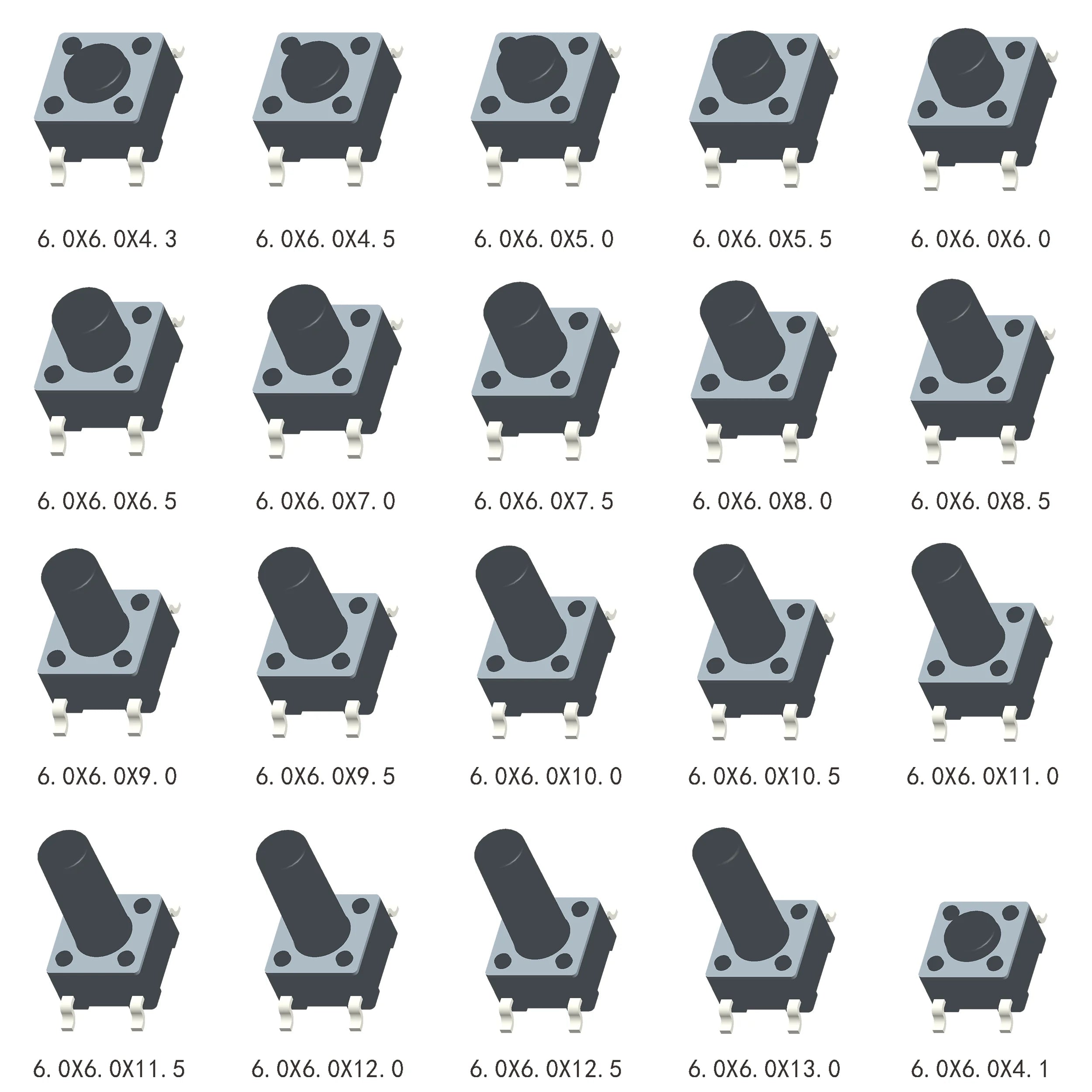 50pcs Tactile Switch 6x6mm H=4.1/4.3/5/5.5/6/7/8/9/~13mm Momentary Tact Button Mini Push Button 4Pin/2Pin DIP/SMT  Widely Use