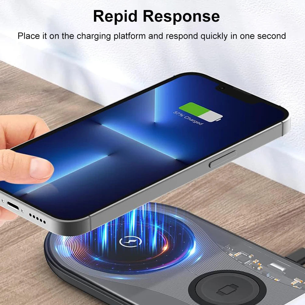 Wireless Charger Pad 3 in 1 for iPhone 17 16 15 Pro Max Fast Dual Wireless Charger for Samsung S25 S24 S23 Xiaomi Charging Pad