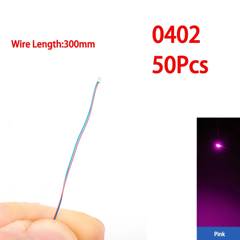 50pcs/bag 0402 0603 0805 1206 SMD Lamp Wired Micro Litz Led Pre-Soldered Chip Wired 30cm 3V DIY Railway Models Scenes Toy Light