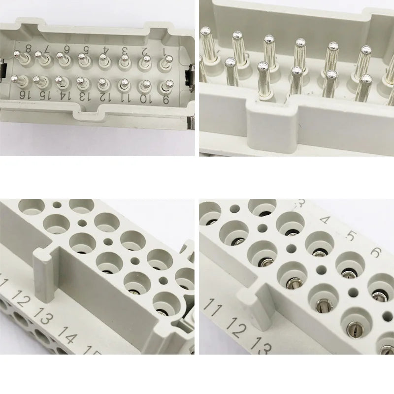 High Base Rectangular Heavy Duty Connectors 4 6 8 10 16 20 24 32 48 Core Pins 16A Waterproof Aviation Plug Top Side Outlet