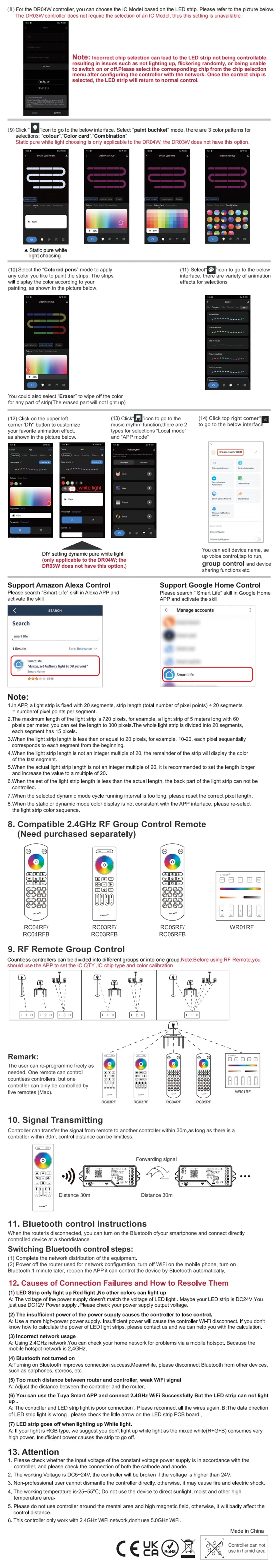 Tuya Wifi LED SPI RGBIC RGBWIC Controller WS2811 WS2812B SK6812 Addressable LED Strip Light Voice Control Alexa Google 5-24V