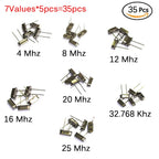 35/100/200PCS HC-49S Crystal Oscillator Kit Quartz Crystal Resonator Set 4Mhz 6Mhz 8Mhz 12Mhz 16Mhz 20Mhz 24Mhz 25MHz 48MHz