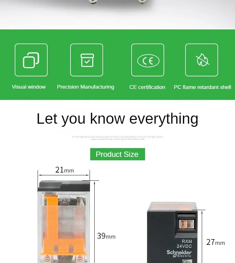 Schneider RXM2LB2BD Intermediate Relay DC24V AC Contactor 8 Feet and 14 Feet RXM4LB2P7 230VAC