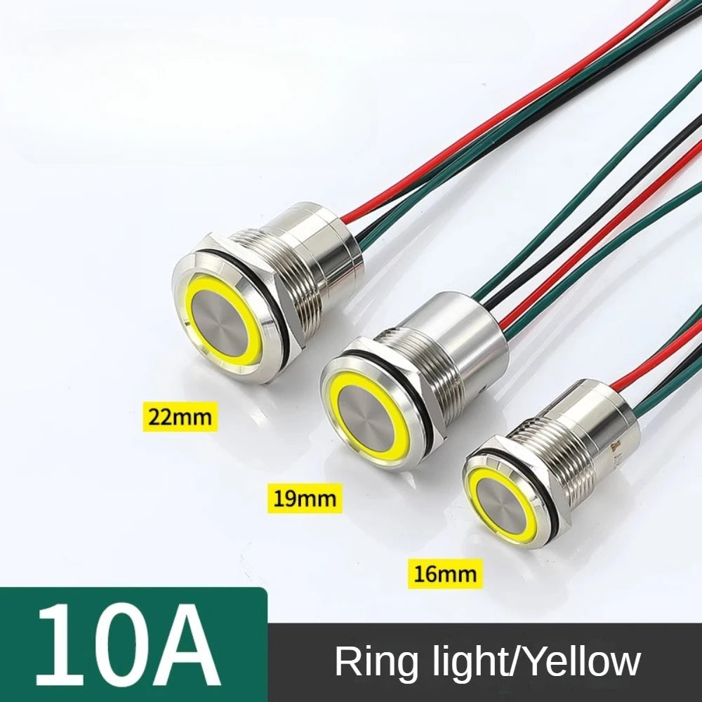 16/19/22mm IP67 Waterproof Metal Push Button Switch 10A High Current LED Light Momentary Latching Outdoor Power Switch Red Green