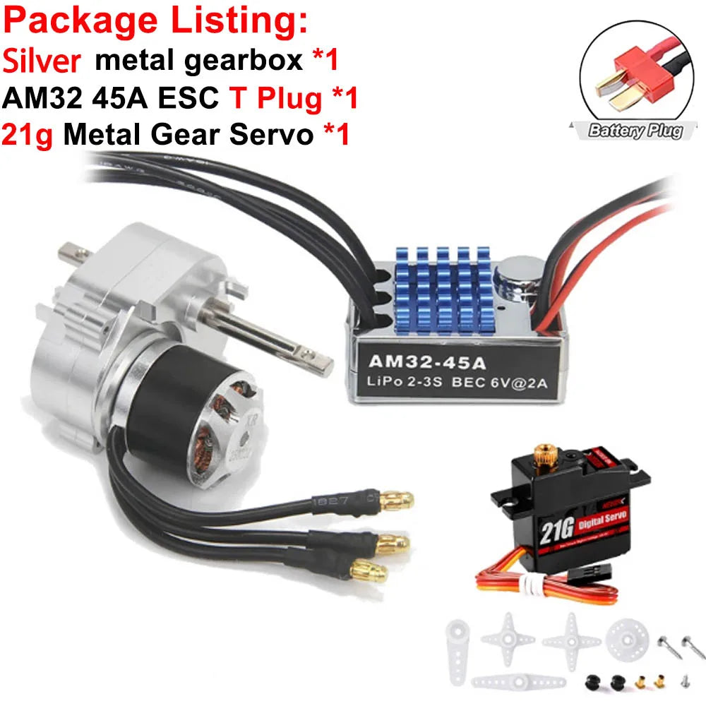 Full Metal Gearbox 2322 2600KV Brushless Motor AM32 45A ESC 21g Servo/2CH Receiver for RC Car Crawler MN82 MN78 MN168 MN99 MN98