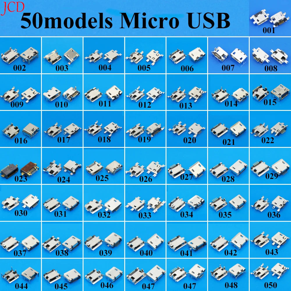 100models Micro USB Connector Mini Jack Socket Power Charging Port Replacement 5 Pin 5pin Tail For Samsung Huawei Lenovo ZTE HTC