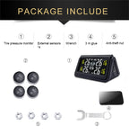 Solar Wireless Tire Pressure Monitoring System TPMS Auto Security Alarm Device Digital Colorful Display With 4 sensors
