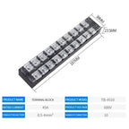 15A/25A/45A 600V Dual Row Barrier Screw Terminal Block Wire Connector TB Series 3/4/5/6/8/10/12 PIN Optional TB-1503 TB-2503