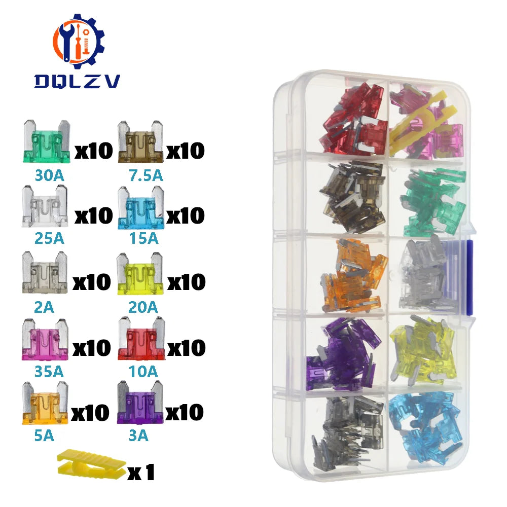 Car Fuse 5/7.5/10/15/20/25/30/35/40A Mini/Small/Medium 32V Automotive Blade Type Zinc alloy Fuse with Box Clip