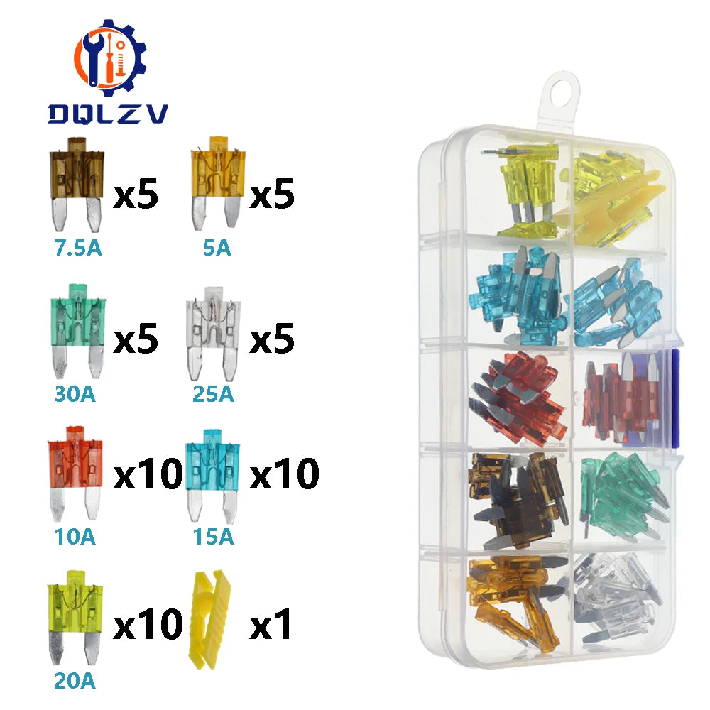 Car Fuse 5/7.5/10/15/20/25/30/35/40A Mini/Small/Medium 32V Automotive Blade Type Zinc alloy Fuse with Box Clip