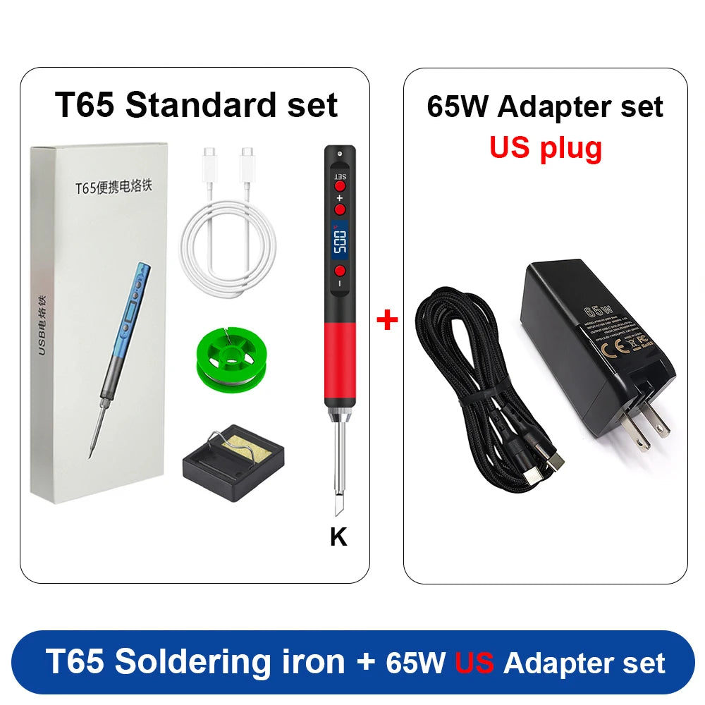 ANSIKI T65 Portable Soldering Iron 9-20V 65W 180-500° Adjustable Temperature DIY Weld Repair Tool Portable Welding Kit