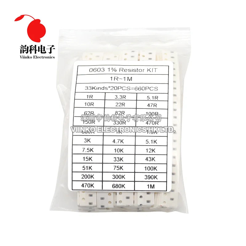 0402 0603 0805 1206 1210 2512 SMD Resistor Assorted Kit 10K 100K 1K 1R 100R 220R Resistance 1% 5% Sample Pack