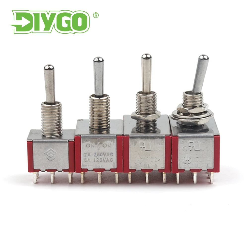 5PCS 6mm Miniature Toggle Switch MTS 102/103/202/203/302/304/402/403 ON-OFF-ON 5A125V 2A250V 3/6/9/12 Pin Mounting Equipment
