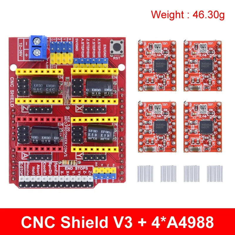 TZTUNO R3 With USB Cable + CNC Shield V3 Engraving Machine 3D Printe+ 4pcs DRV8825 Or A4988 Driver Expansion Board For Arduino