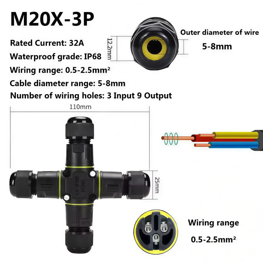 Heavy Duty Quick Connect Terminal Block T-type, IP68 Waterproof 2/3/4/5Pin for Secure & Fast Damp-Proof Wiring Connector
