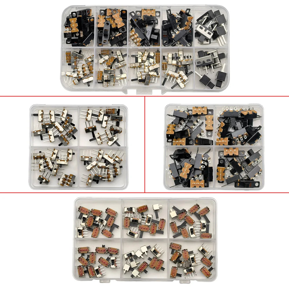1Box Micro Slide Switch Kit 1P2T SPDT 3 Pin 2 Positions DIP PCB Mount ON-OFF Toggle Switch Interruptores 2/3/4/5/6/7MM 50V 0.5A