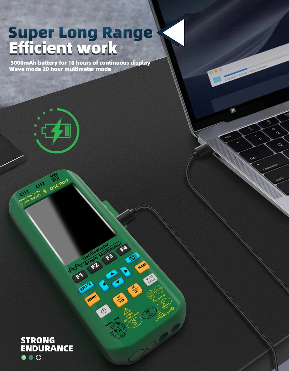 BSIDE 4-IN-1 Handheld Oscilloscope Digital Multimeter+Function Signal Generator Dual Channel O7:25MHz/O9:50MHz Current Tester