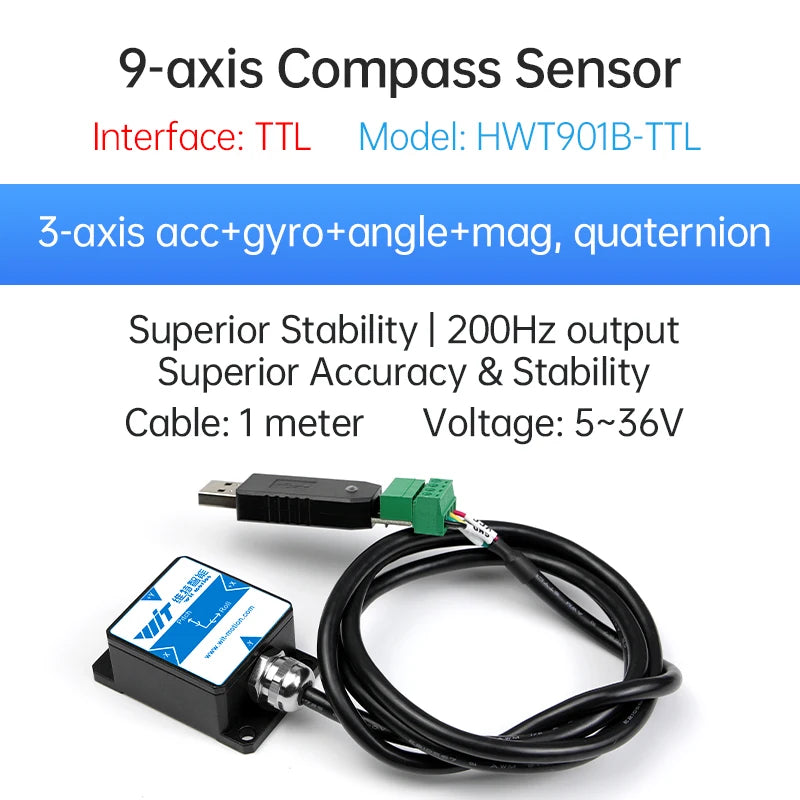 WitMotion HWT9053(X/Y±0.001°)3-Axis Acceleration+Gyro+Euler Sensor IP68 AHRS IMU Built in RM3100 Magnetometer Chip for UAV Robot