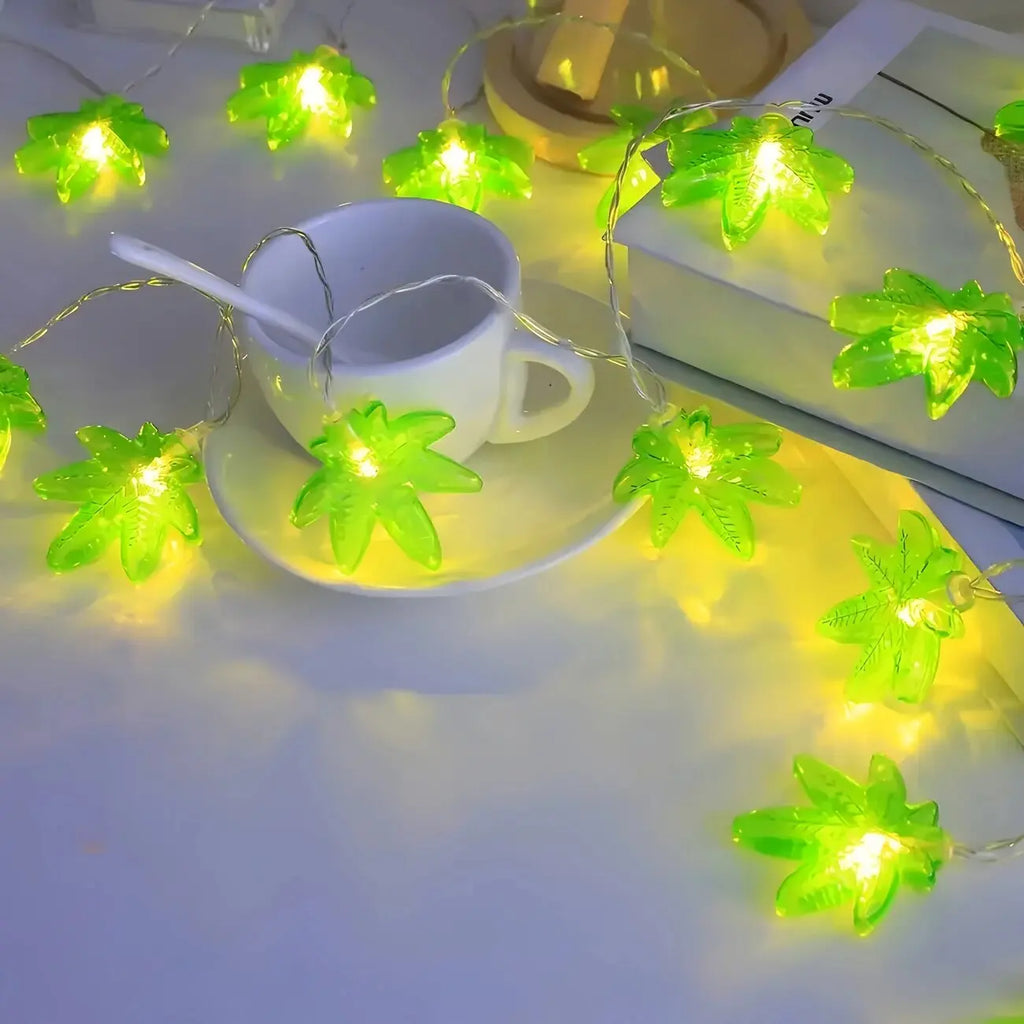 1PC Green Maple Leaf LED String Light,Battery-Powered Fairy Light,Decorative Lighting For Indoor/Outdoor Camping,Fence,Yard,Lawn