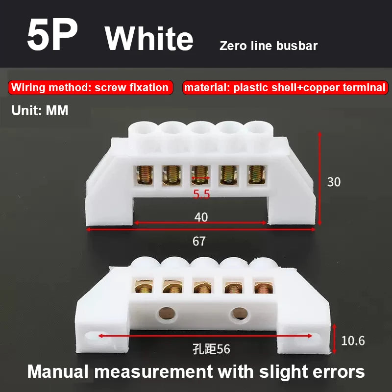 Blue Green White Bridge Design Zero Line 4-12 Pole Screw Brass Copper Grounding Strip Terminal Block Connector Earth And Neutral