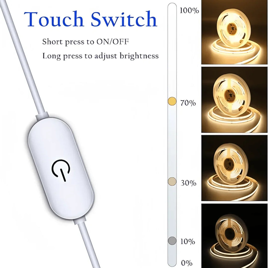 5V USB COB LED Light Strip Linear Touch Dimmable Flexible Diode Tape Home Christmas Lights TV Mirror Backlight Room Decoration