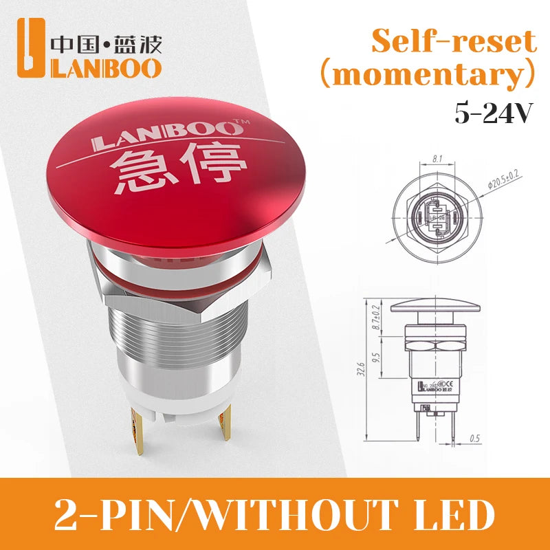 LB12E-M Mini Emergency Stop Button with LED Light Elevator Machine Tool Safety STOP Switch Self-locking / Momentary Selectable