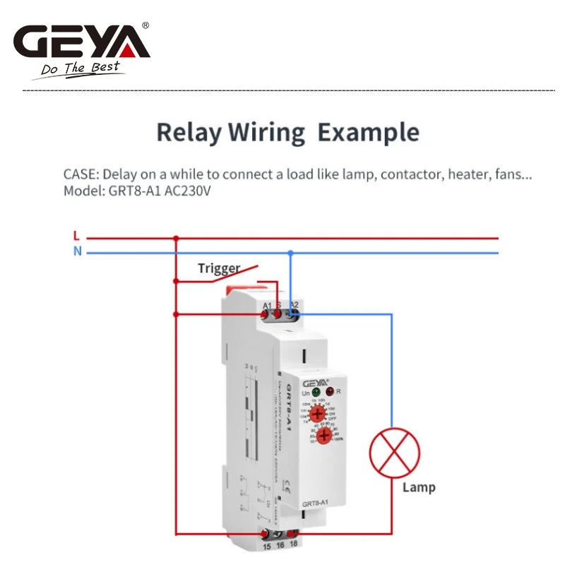 GEYA GRT8-A Electronic 16A SPDT ON Delay Timer Relay Time Relay 12V 24V 220V DIN Rail Type AC230V OR AC/DC12-240V