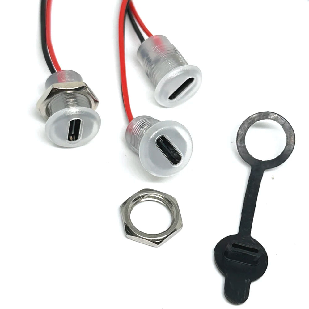 USB-C 5A High Current Charging Socket With M11 Nut Snap Lock Plate Transparent Female Type C Waterproof Female Connector Jack